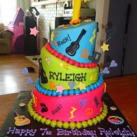 Three tiered topsy turvy MULTI COLORED Girls Cake ROCK AND ROLL!!!!!!!