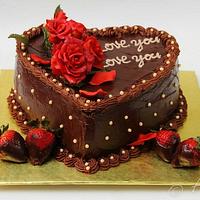 valentine chocolate cake with red roses...