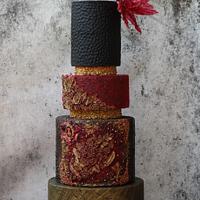 Marsala and black wedding cake