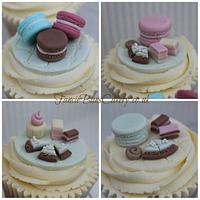 Handpainted Tea Set & Mini Cake Selection Cupcakes