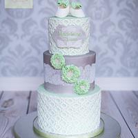 Christening cake silver and green