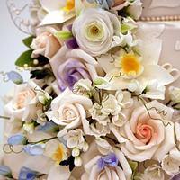 Pastel tones flower cascade cake