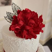Brush embroidery and frills wedding cake