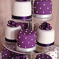 Purple miniature wedding cake towers