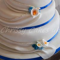 Blue with Calla lilies wedding cake