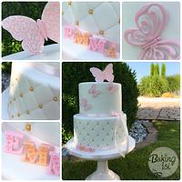 Christening cake in pink and gold
