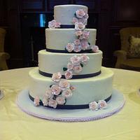 Tiered Wedding Cake with Pink Gum Paste Roses