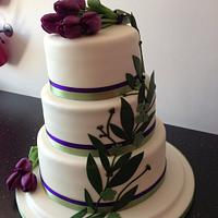 Purple green tulip wedding cake 