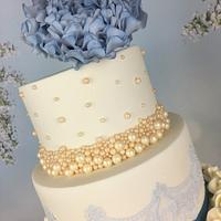 Dusky blue peony wedding cake 