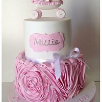 Pink and white Vera wang ruffle rose cake with Swarovski crystals 