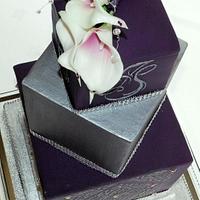 3 Tier Cube wedding cake in purple and silver