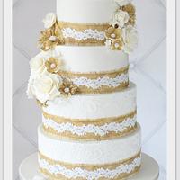 Burlap and Lace wedding cake