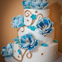 Blue Peonies themed Wedding Cake  