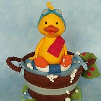 Ducky takes a bath.