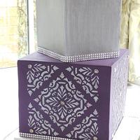 3 Tier Cube wedding cake in purple and silver