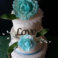 Fantasy Blue Peony Wedding Cake