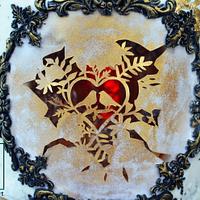 wedd, cut edible paper illustration and inner red light 