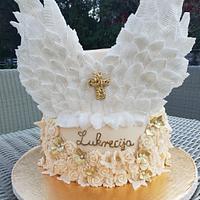 Angel wings christening cake