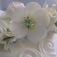 Christmas Rose and Star of Bethlehem Bouquet Square Cake