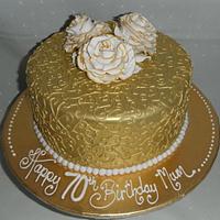 Gold tipped roses cake