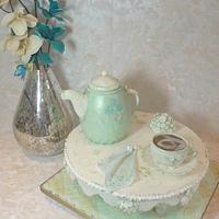 Antique tea pot celebration cake 