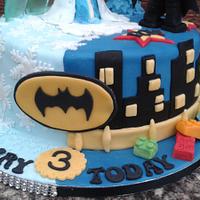 Elsa and Lego Batman cake