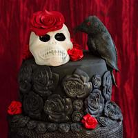 Roses, Skull and Raven cake