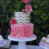 Chevrons, Frills, & Dahlias Wedding Cake