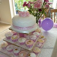 Pretty Pink Wedding Cake and Cupcakes
