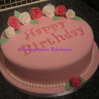 Pink & White Happy Birthday Cake