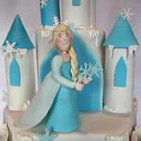 Frozen Castle Cake with hand made gumpaste Elsa, Anna, Olaf, Sven & Cristoff