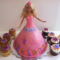 Barbie cake and flower cupcakes