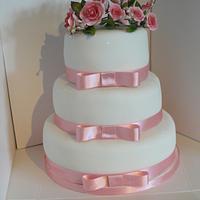 Pink and white basic wedding cake  