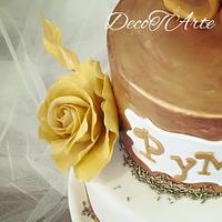 Gold and white wedding cake for Golden wedding anniversary