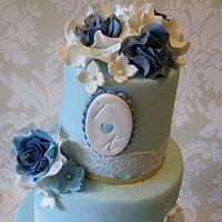 Blues & Gold 4 Tier Wedding Cake