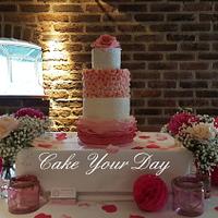 Wedding Cake Pink peony and blossoms 
