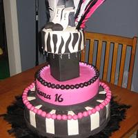 Sweet Sixteen Cake - LIKE ON MTV - Pink and Black Feathers on Column