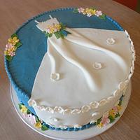 blue bridal shower "dress" cake