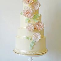 Pink Peony Wedding Cake