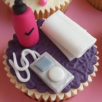 science, gym & beauty themed cupcakes 