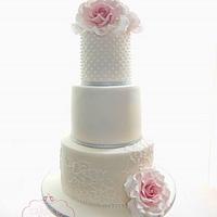 Pink rose wedding cake