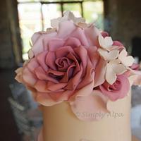 Dusky Pink roses and lace wedding cake