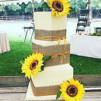 Rustic Sunflowers and burlap wedding cake 
