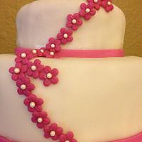 2 Tier Pink and White Wedding Cake
