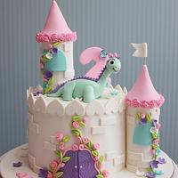 Dinosaur castle birthday cake