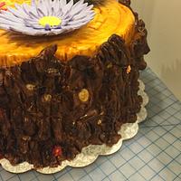 Tree Trunk Cake with Gerbara Daisies