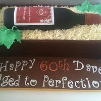 Wine bottle in a crate cake