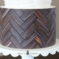 Herringbone Wood, Copper, Ruffle Cake