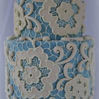 Blue and Ivory Lace Cake
