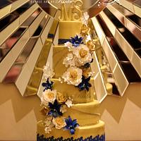 Five Tier Floral Golden Cake